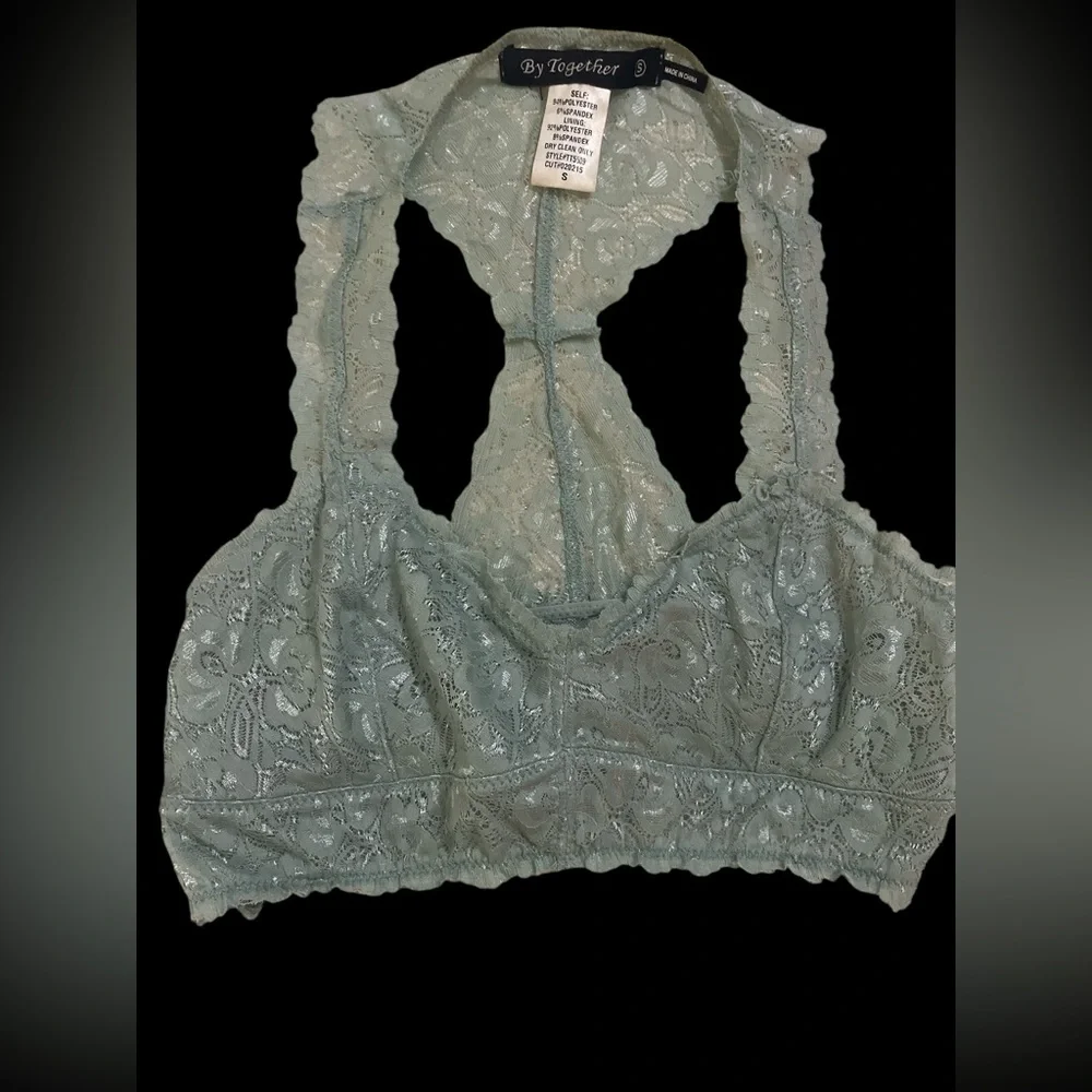 Mint green lace racer back galloon bra bralette boho S free people design